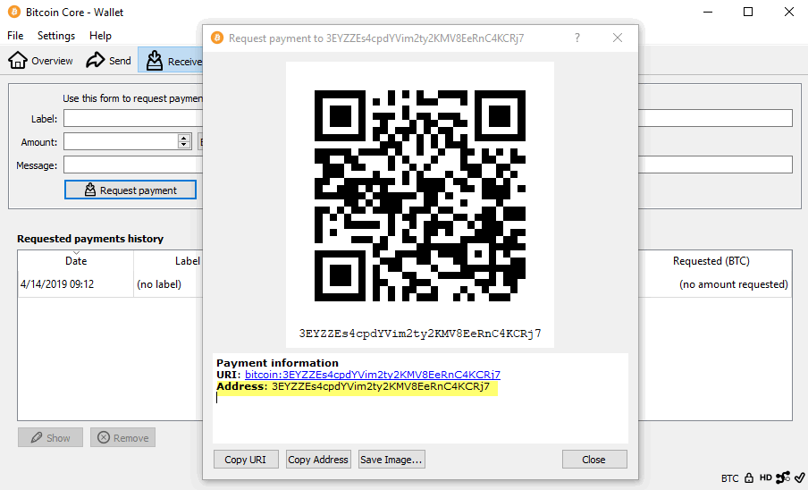 meminta pembayaran dalam inti Bitcoin