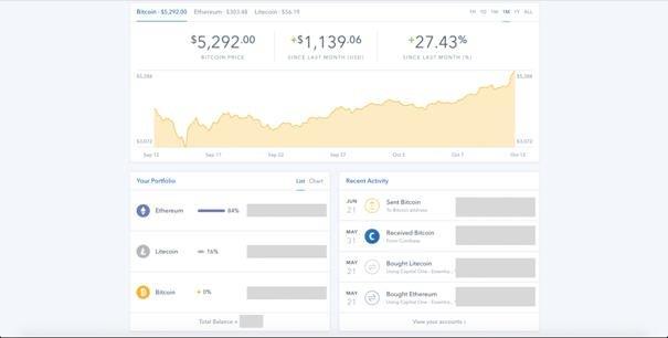 Interface utilisateur de Coinbase