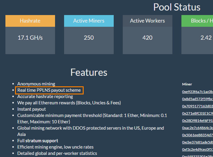 ETH pool PPLNS fizetés