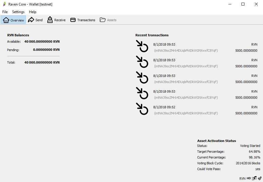 Portefeuille Ravencoin Testnet