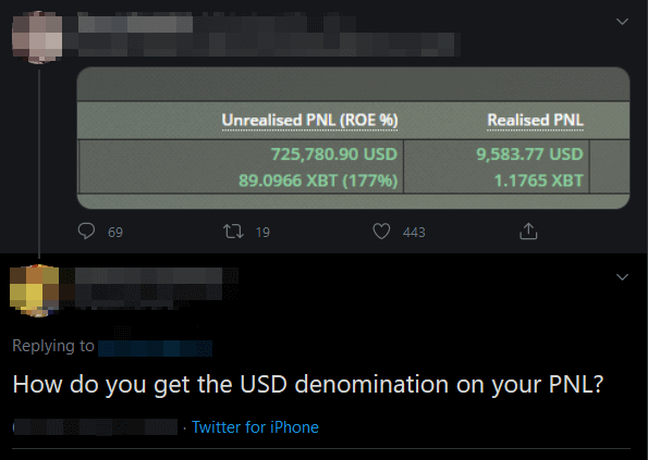 Dénomination USD dans BitMEX PnL